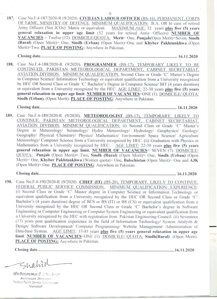 FPSC Jobs Advertisement-09-2020 Ministry of Defence & Others - Jobsrozi.com